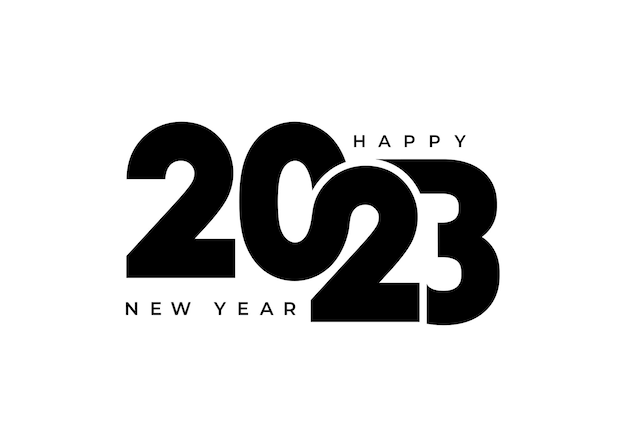 Logo Happy New Year 2023 text design Cover of business diary for 2023 with wishes Brochure design template card banner poster card banner Numbers and letters isolated on white background