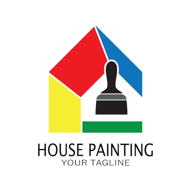 Logo icon illustration house paint with a blend of brushes and rollers for house wall paint design minimalist house painting interior building property business wallpaper vector concept