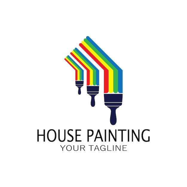 Logo icon illustration house paint with a blend of brushes and rollers for house wall paint design minimalist house painting interior building property business wallpaper vector concept