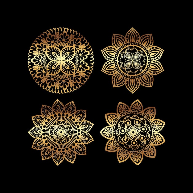 Logo icon ornamental mandala design in gold color vector illustration