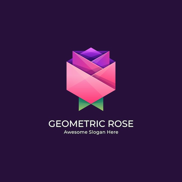  Logo Illustration Abstract Rose Flower Geometric Shape in Colorful Style