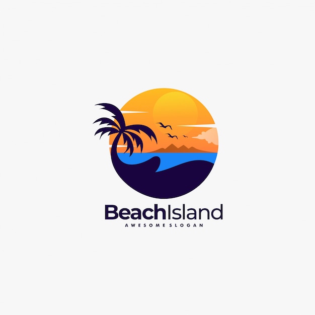  Logo Illustration Beach Landscape Vintage Badge Style.