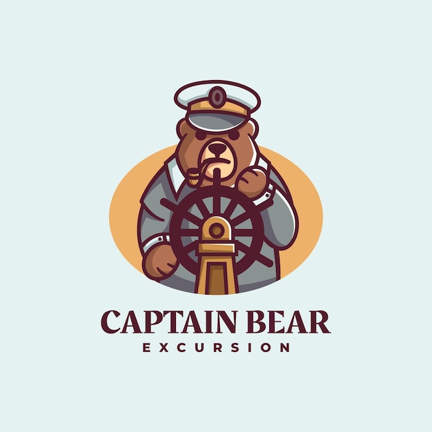  Logo Illustration Captain Bear Simple Mascot Style.