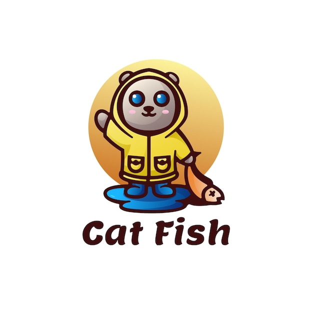 Logo Illustration Cat Fish Mascot Cartoon Style.