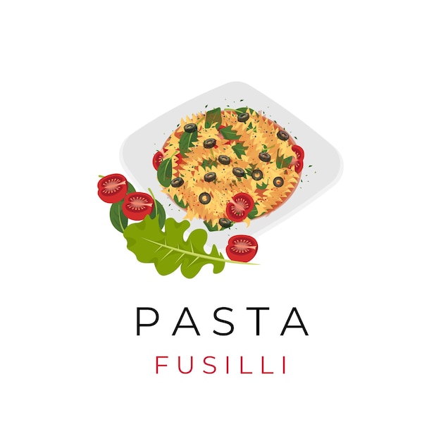 Logo Illustration of Fusilli Pasta Served on a Plate