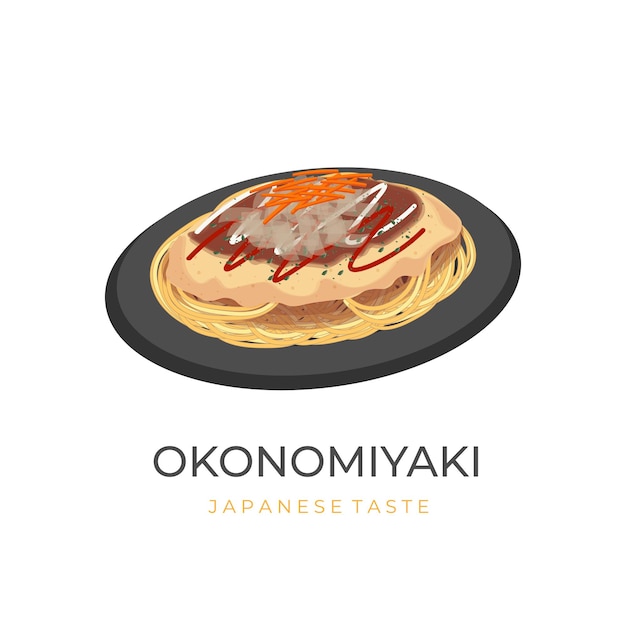 Logo Illustration of Hiroshima Style Okonomiyaki With Noodle Stuffing