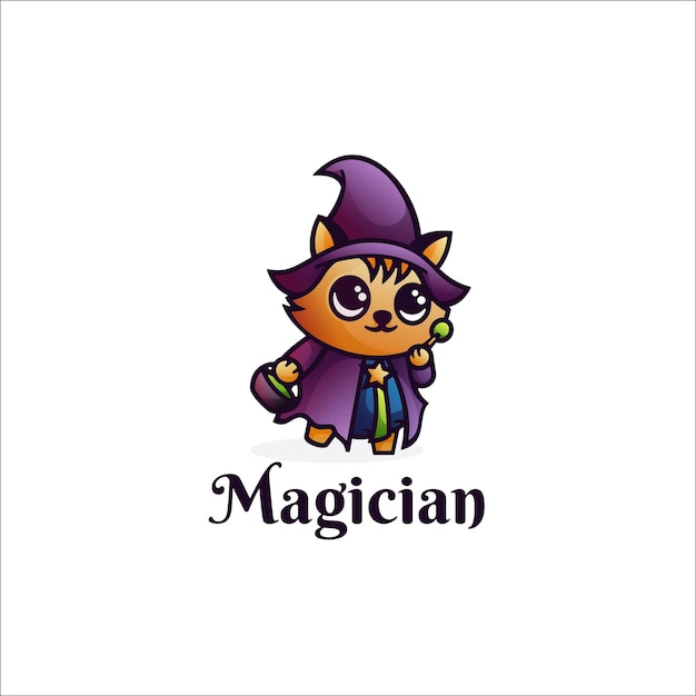 Logo Illustration Magician Mascot Cartoon Style.