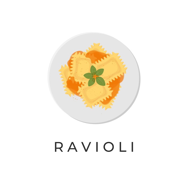 Logo Illustration Of Ravioli Pasta With Tomato Sauce And Fresh Basil