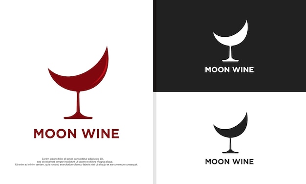 Logo illustration vector graphic of crescent moon combined with glass of wine