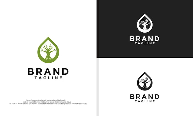 Logo illustration vector graphic of olive oil drop combine with tree olive