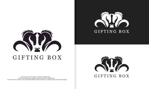 Logo illustration vector graphic of twin horse and gift box