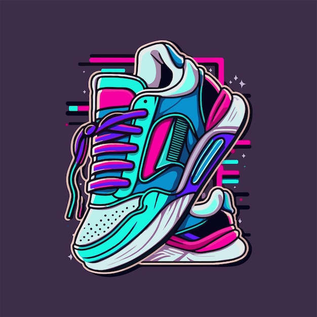 Logo Illustration of vintage Sneakers Shoes in retro style