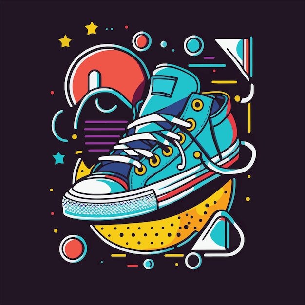 Logo Illustration of vintage Sneakers Shoes in retro style