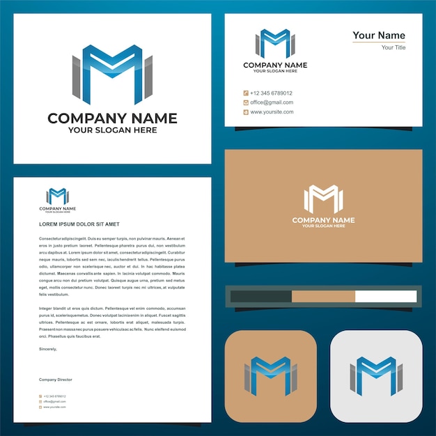 logo initial letter M in business card premium vector premium logo