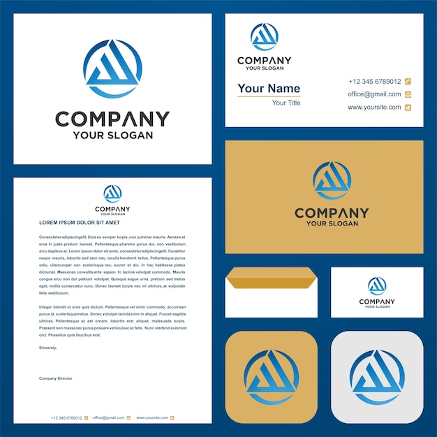 logo initial letter W combine with triangle in business card premium logo premium vector