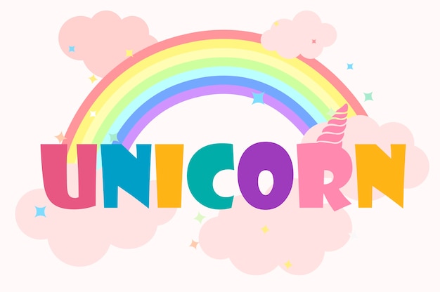 Logo or inscription unicorn with a bright rainbow.