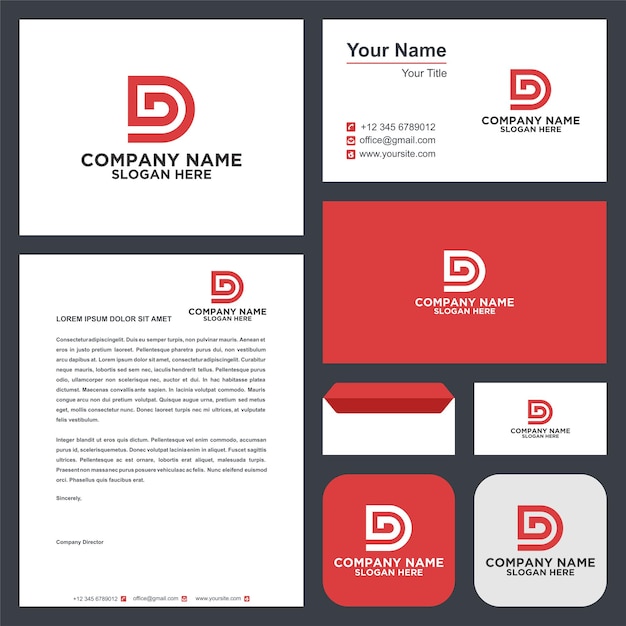 logo letter initial d and business card premium