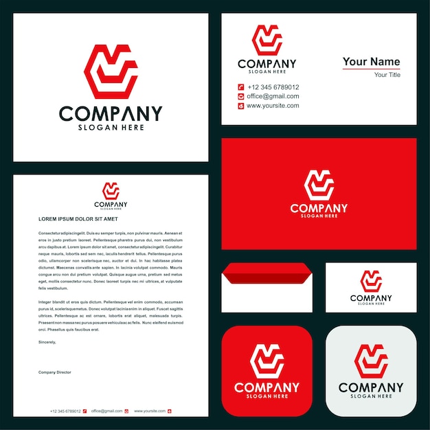 logo letter initial e and business card premium