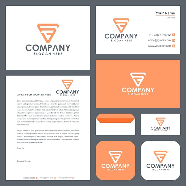 logo letter initial ft triangel and business card premium