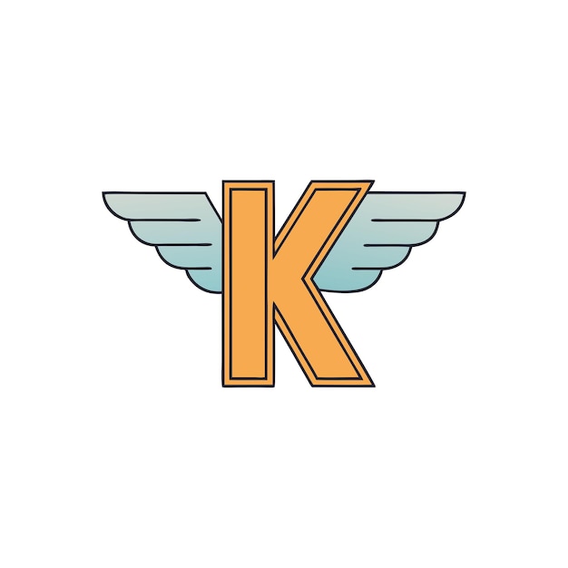 Vector logo of letter k with wings on the white background