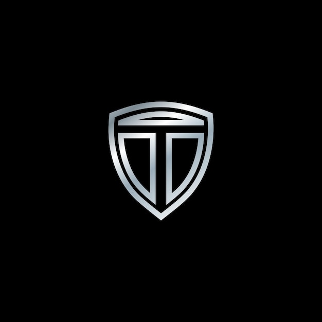 The logo of the letter T emblem The design is accompanied by a silver shield Letter shield logo design concept template