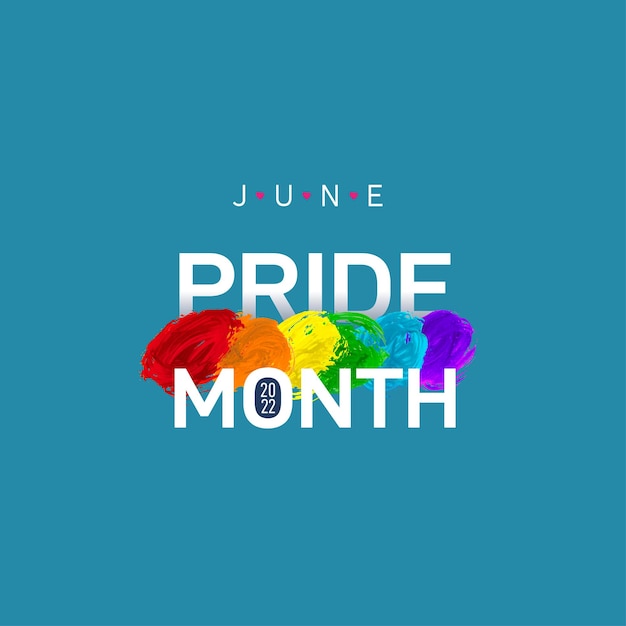 Logo lgbt 2022 pride month june with hand drawn rainbow Symbol of pride month support Vector illustration Isolated by layers on blue for any design Human rights or diversity concept