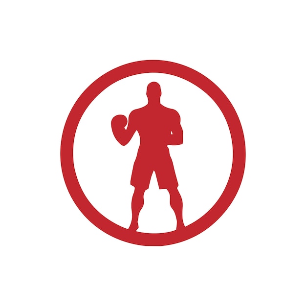 Logo of man icon vector silhouette isolated design in circle bodybuilder gym concept red black