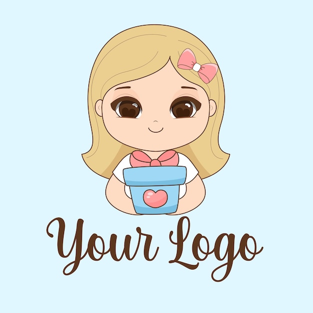 Logo mascot cute blond girl with box Vector