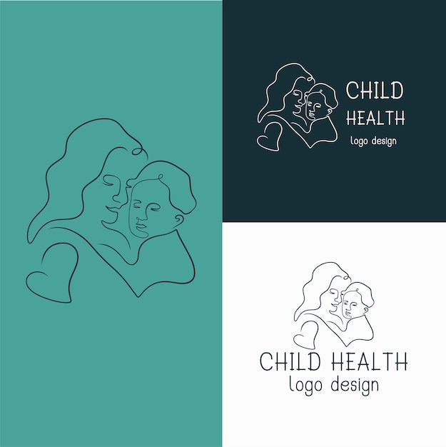 Vector the logo mom hug baby in the contour style for business healthy family