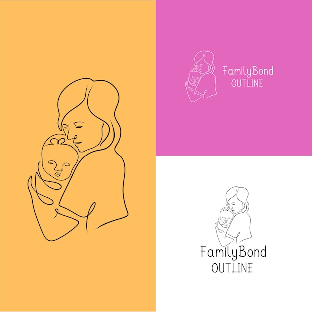 Vector the logo mother hug baby in the line art style in loving for business baby shop