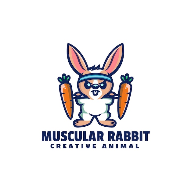  Logo Muscular Rabbit Mascot Cartoon Style