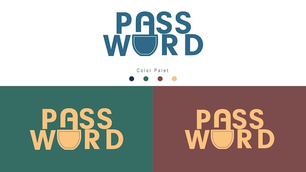 Logo for a pass word that is colored in blue and yellow