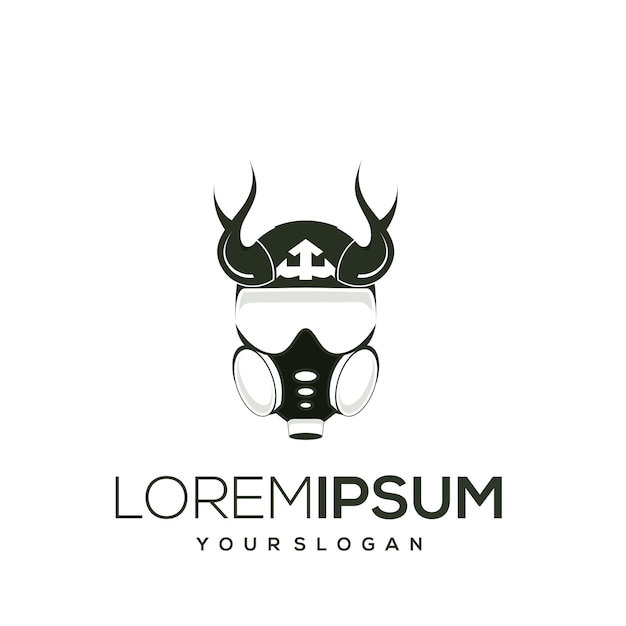 logo of a person wearing a mask and horns on the head