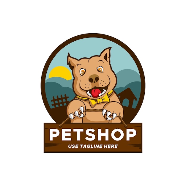 Logo Petshop Pitbull dog premium vector