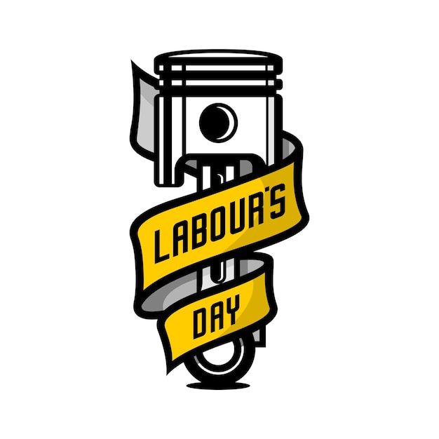 A logo for a piston with a ribbon that says'labour's day'on it