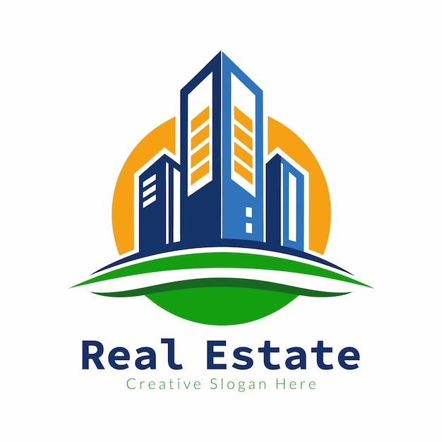 a logo for real estate business with a house and a logo for real estate