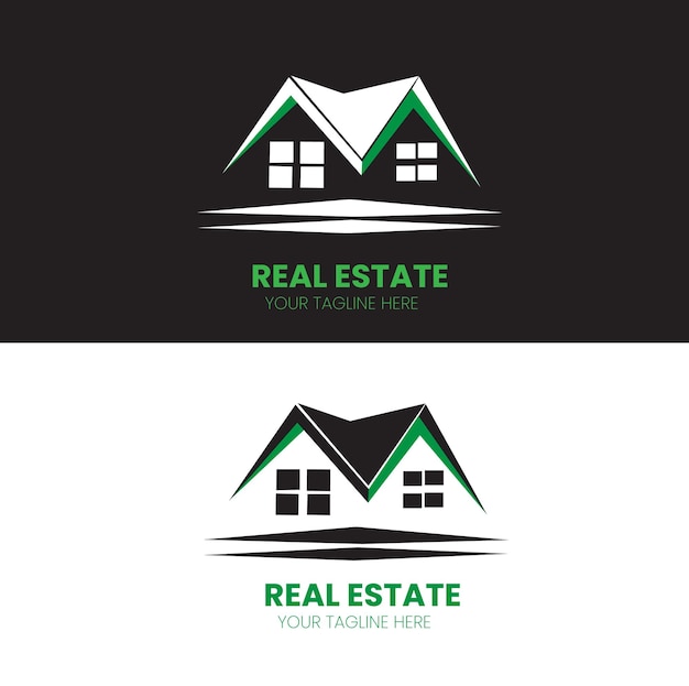 a logo for real estate with a house on the top