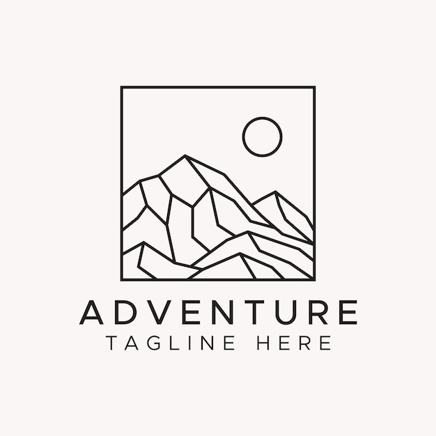 Logo Rocky Mountain Landscape in Square Frame Adventure Concept Brand Identity.