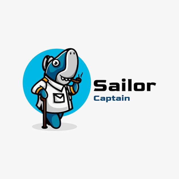 Logo Sailor shark Simple Mascot Style.