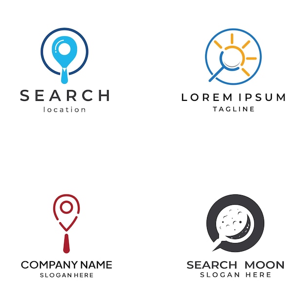 Logo search or discovery logo search by combination lab moon location check wave and sun Logo with simple illustration editing