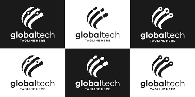 Logo set global and technology icon vector illustration