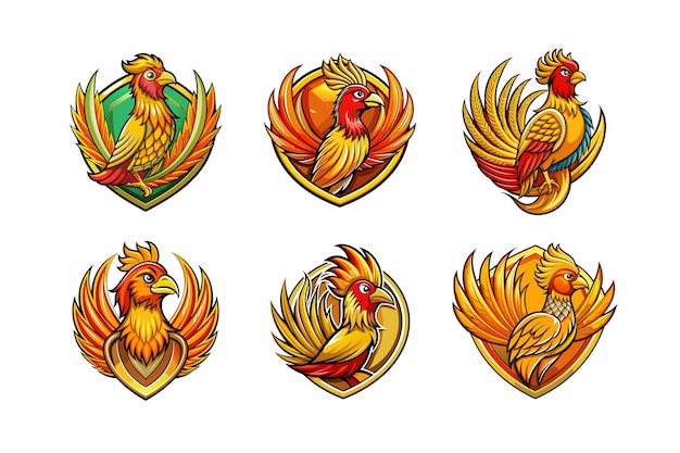 Vector logo set of golden pheasant labeled cartoon vector design illustration