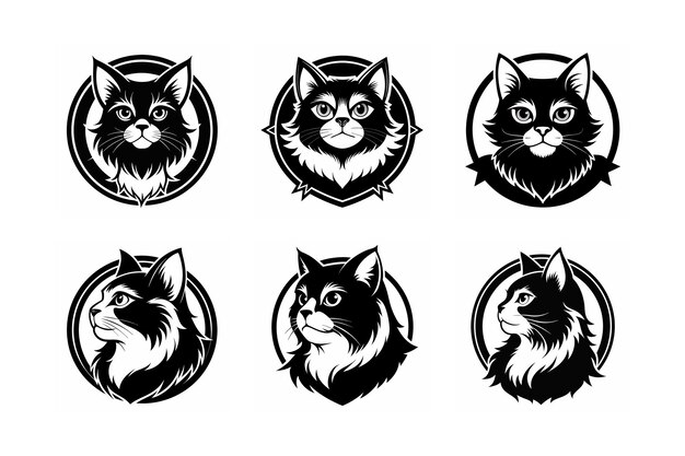 Vector logo sets of persian cats labeled silhouette vector design illustration