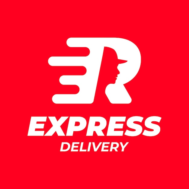 The logo shows a person's face embedded in the letter R This logo is suitable for a delivery service transport courier