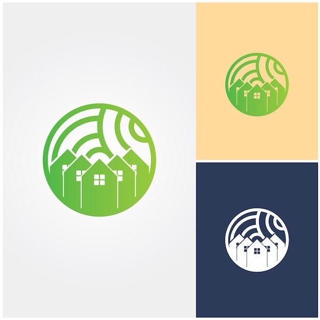 A logo for a small town with a circle of houses and a house in the middle.