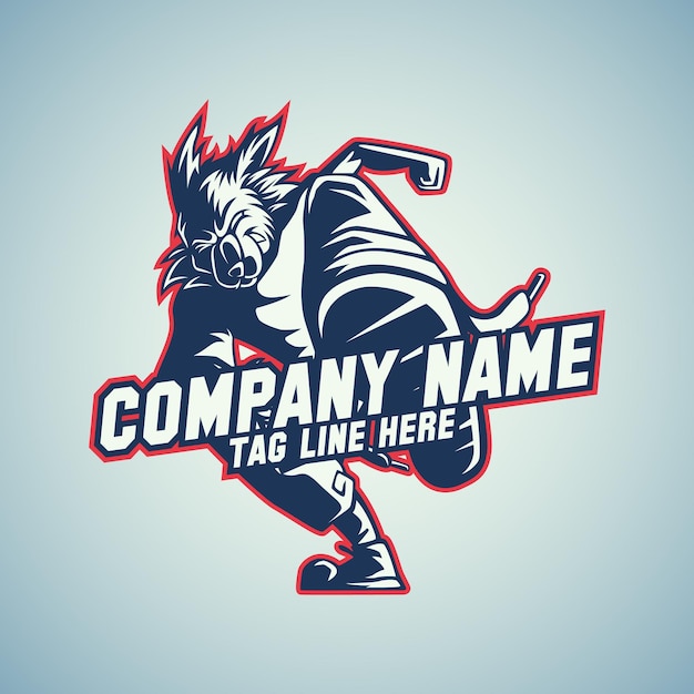 Logo template of cartoon wolf with kicking pose