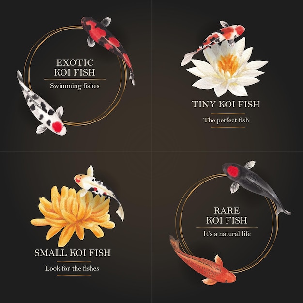 Logo template with koi fish concept,watercolor style.