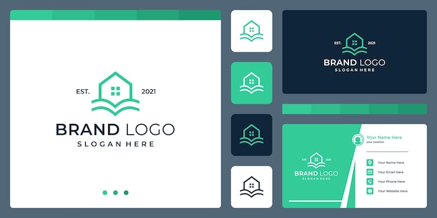 Logo that combines house shapes and book. business cards.