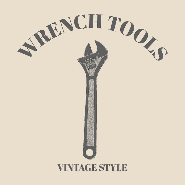 Vector logo tools vector wrench hand drawn with retro vintage style. spanner logo design element. key tool