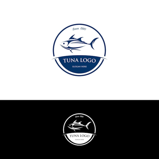 Logo for a tuna logo that is blue and white